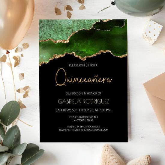 Green Gold Agate Geode Quinceañera