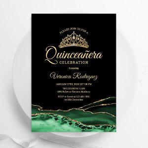 Green Gold Black Agate Marble Quinceanera
