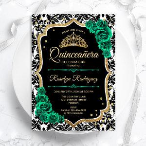 Green Gold Black Damask Elegant Quinceanera