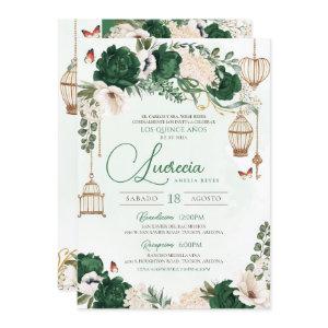 Green Gold Butterfly Floral Elegant Quinceañera