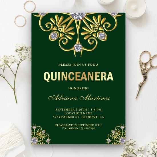Green Gold Diamond Mandala Quinceanera