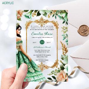 Green Gold Dress Quinceañera Emerald Mis Quince Acrylic