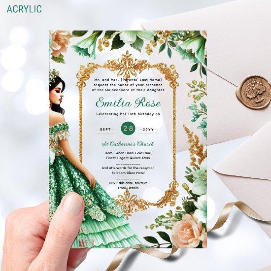 Green Gold Dress Quinceañera Emerald Mis Quince Acrylic