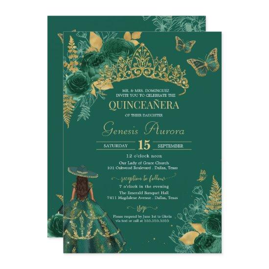 Green Gold Emerald Charro Butterfly Quinceañera