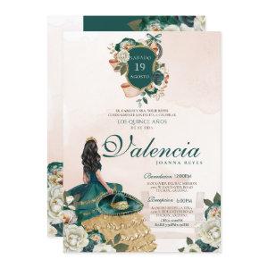 Green Gold Floral Crest Elegant Charra Quinceanera