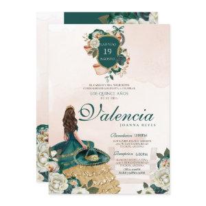 Green Gold Floral Crest Elegant Charra Quinceanera