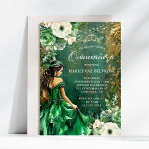 Green Gold Floral Princess Quinceañera