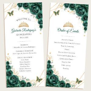 Green Gold Floral Quinceanera Order of Events Program
