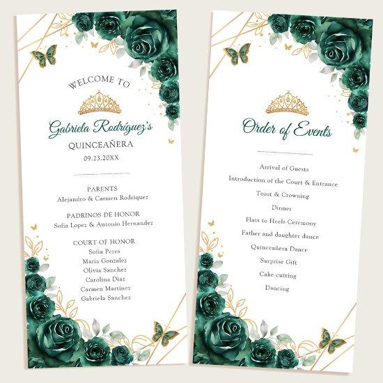 Green Gold Floral Quinceanera Order of Events Program