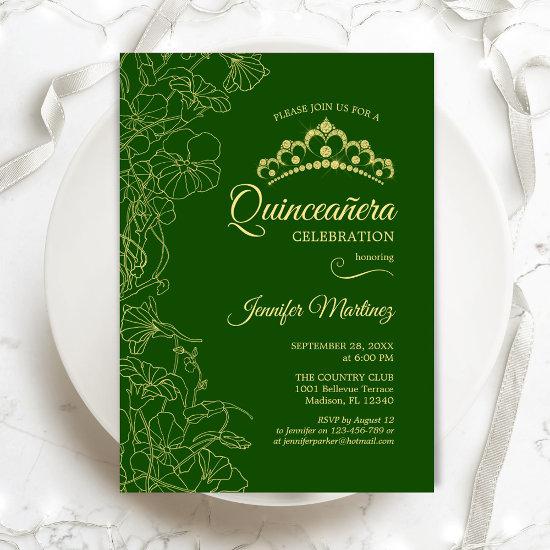 Green Gold Floral Quinceanera Party