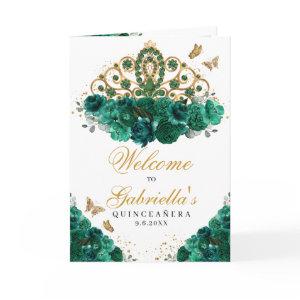 Green & Gold Floral Tiara Quinceanera Program