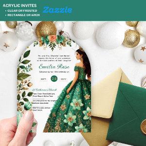 Green Gold Quinceañera Emerald Dress Mis Quince Acrylic