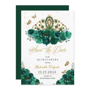 Green & Gold Tiara Save The Date Quinceañera