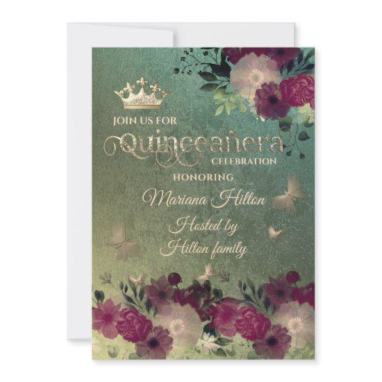 Green ombre butterfly floral garden Quinceañera