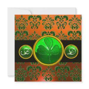 GREEN ORANGE DAMASK ,SHAMROCK MONOGRAM  black