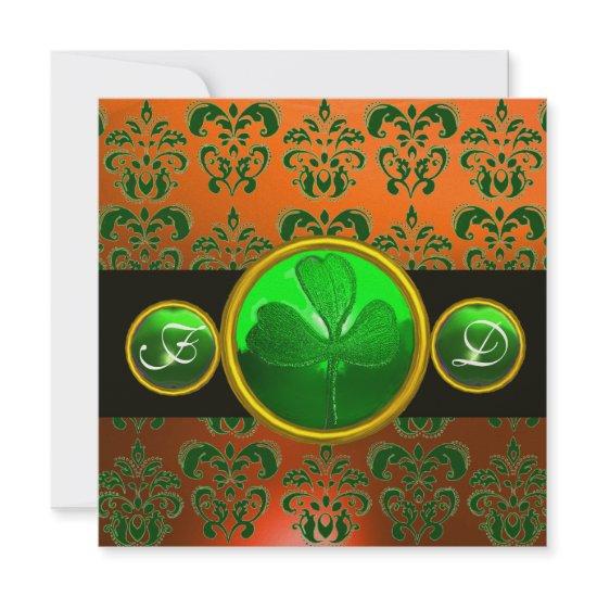 GREEN ORANGE DAMASK ,SHAMROCK MONOGRAM  black