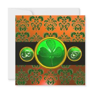 GREEN ORANGE DAMASK ,SHAMROCK MONOGRAM  black