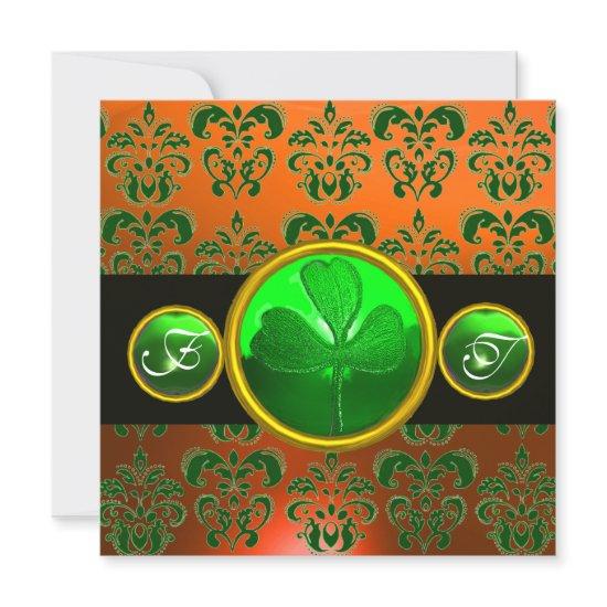 GREEN ORANGE DAMASK ,SHAMROCK MONOGRAM  black