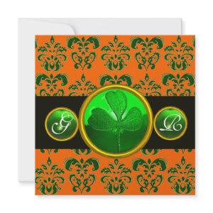 GREEN ORANGE DAMASK ,SHAMROCK MONOGRAM  black