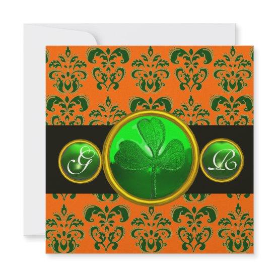 GREEN ORANGE DAMASK ,SHAMROCK MONOGRAM  black