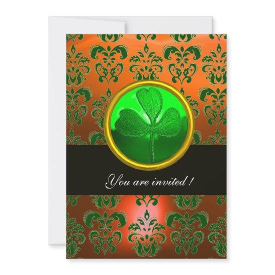 GREEN  ORANGE DAMASK WITH SHAMROCK ,black