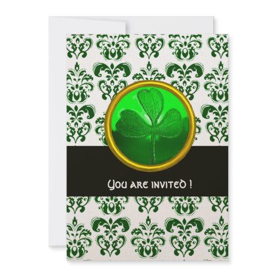 GREEN  ORANGE DAMASK WITH SHAMROCK Black White