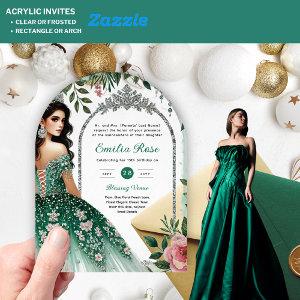 Green Pink Dress Quinceañera Silver Mis Quince Acrylic