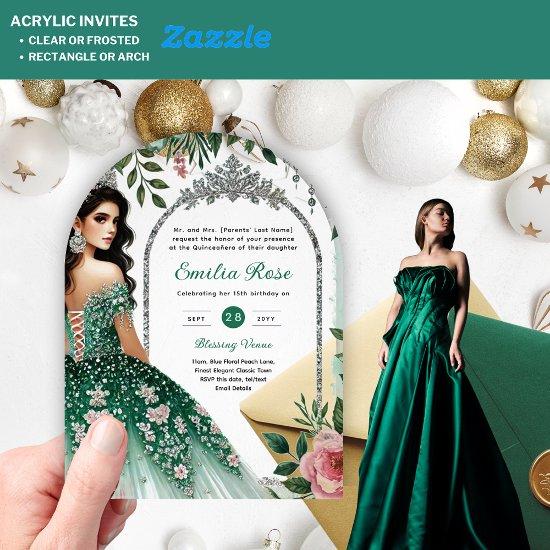 Green Pink Dress Quinceañera Silver Mis Quince Acrylic