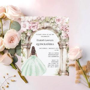 Green pink florals arch Quinceanera