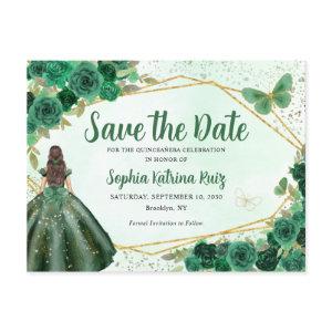 Green Princess Floral Quinceañera Save the Date Postcard