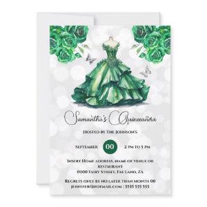 Green princess Quinceañera fantasy ballgown roses