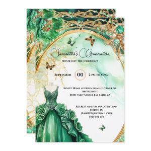 Green Quinceañera peony ballgown flowers elegant