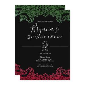 Green & Red Elegant Black 15th Quinceañera Party