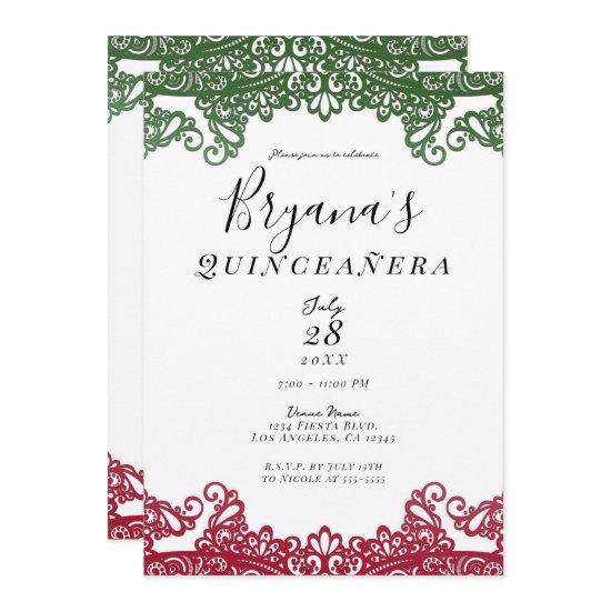 Green & Red Lace Elegant 15th Quinceañera Party