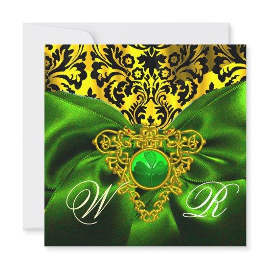 GREEN RIBBON GOLD CELTIC HEART DAMASK MONOGRAM
