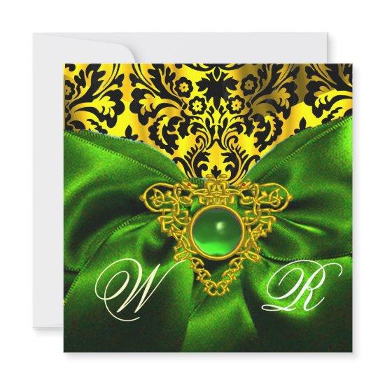 GREEN RIBBON GOLD CELTIC HEART  DAMASK MONOGRAM