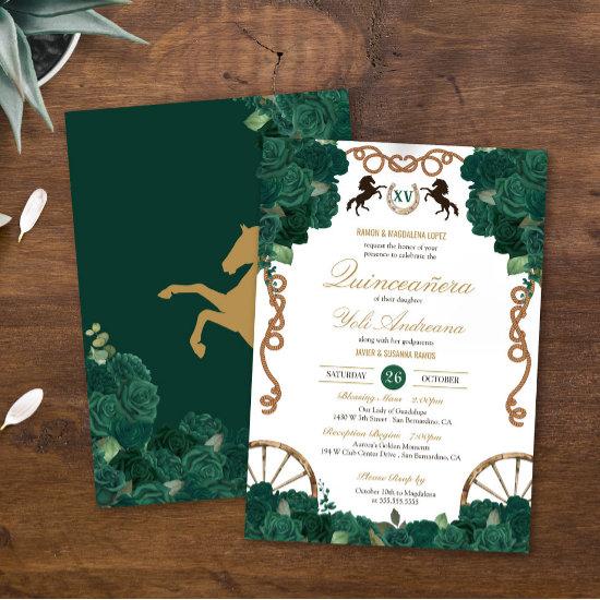 Green Rose Floral Country Western Quinceanera