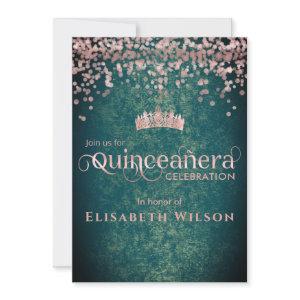 Green  rose gold confetti  tiara Quinceañera