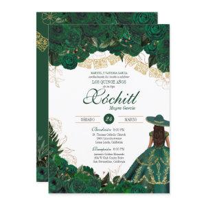 Green Roses Elegant Emerald Charro Quinceanera Inv