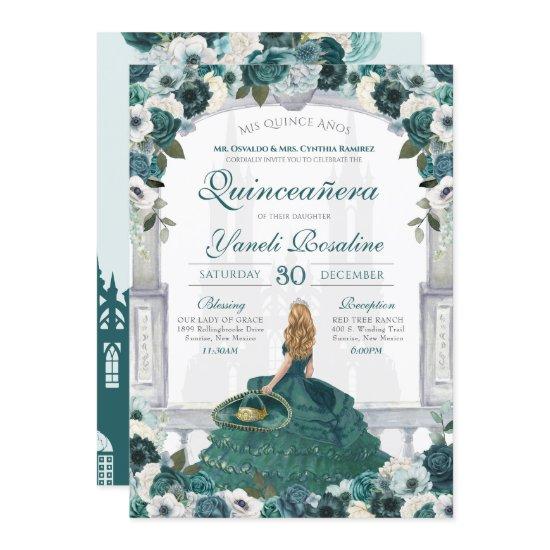 Green Roses Elegant Princess Charro Quinceañera