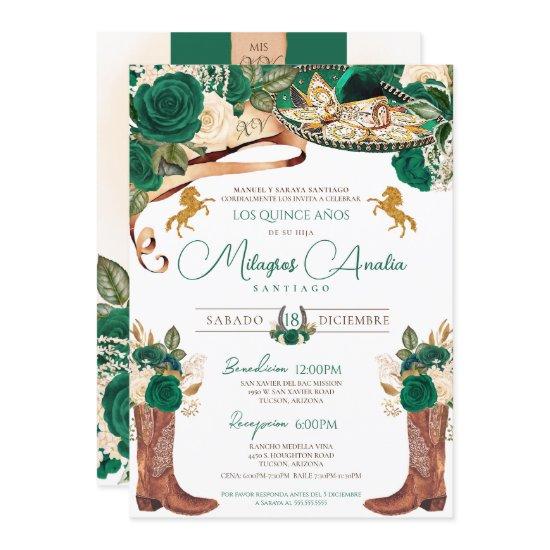 Green Roses Fancy Western Charro Quinceanera