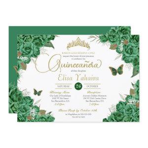 Green Roses Floral Tiara Butterfly Quinceanera