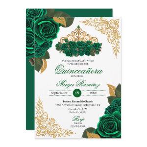 Green Roses Gold Glitter Frames Tiara Quinceañera