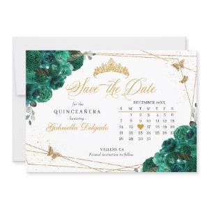 Green Roses & Gold Quinceañera Save The Date