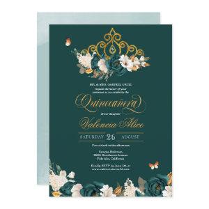 Green Roses Gold Tiara Butterfly Flor Quinceanera