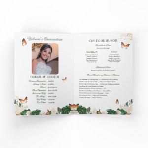 Green Roses Gold Tiara Butterfly Quinceanera Program