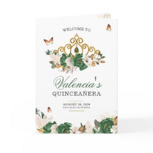 Green Roses Gold Tiara Butterfly Quinceanera Program