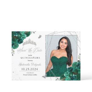 Green Roses Photo Card Quinceañera Save The Date