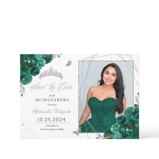 Green Roses Photo Card Quinceañera Save The Date