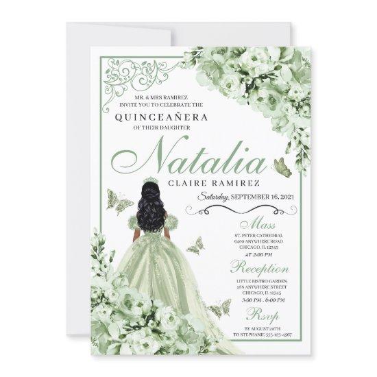 Green Roses Princess Dress Tiara Quinceanera